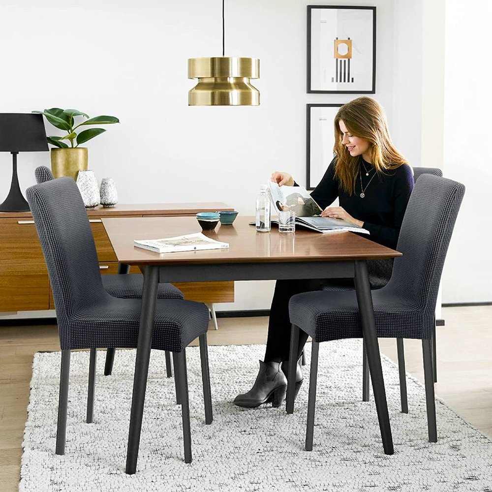 New Dining Chair Covers Set of 4 Washable Stretch Slipcovers Charcoal Gray